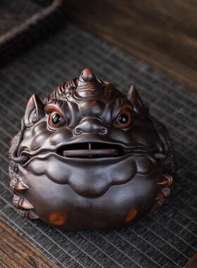 手紫陶紫砂茶宠摆件可养招螃财泥两朱用貔工YBA貅金蟾蟹陶瓷茶台