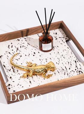 ADR胡厅桃马毛方木形托客盘摆件样板间民宿家居厅餐卧室桌面节日