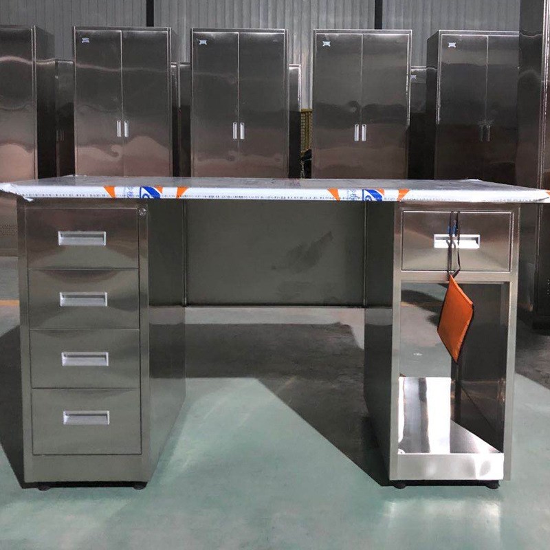 304不锈钢办公桌无尘车间实验操作台收银工作台带锁带抽屉电脑桌