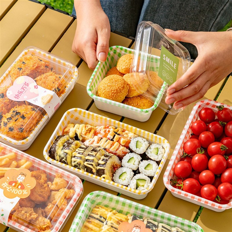 提拉米苏盒子寿司打包盒野餐便当盒商用一次性日式格纹甜品包装盒