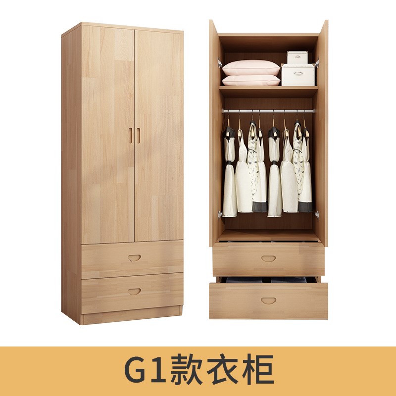 J&全实木衣柜原木家用卧室出租房简约小户型可订松木儿童小衣柜衣