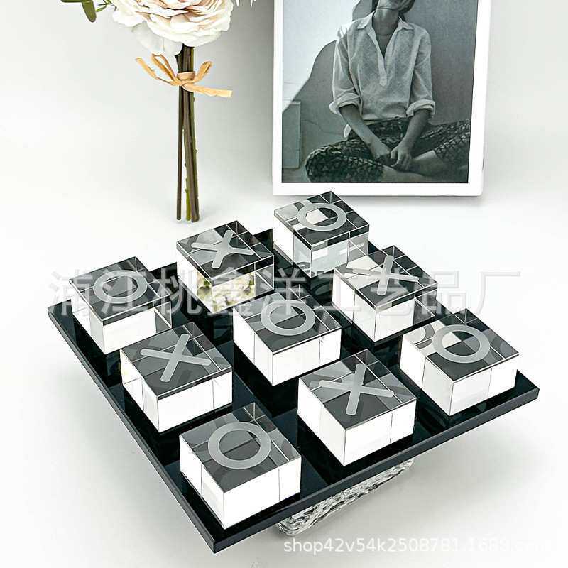轻奢方块XO水晶棋盘装饰摆件样板房售楼部直播间玄关家居家饰品
