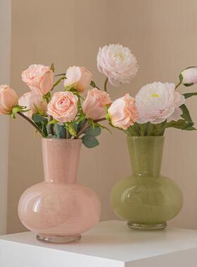 瓶多巴彩绿色流色胺沙琉璃花摆件轻奢QL160A绿高级感客厅桌面水养