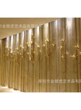 树脂泳人壁挂电镀游鹤背景金墙不锈墙钢亮光小鱼石头金属小JOJ鸟