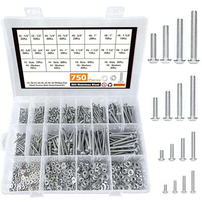跨境盒装螺丝750pcs美制304不锈钢十字盘头螺丝螺母套装组合螺钉