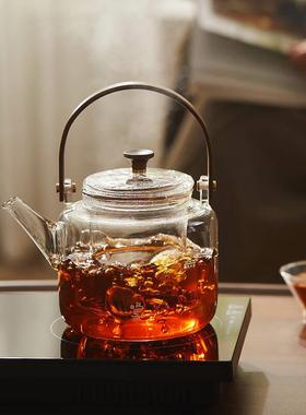 鸣盏玻璃烧水壶耐高温可加热煮茶提梁壶泡茶具煮茶器600mlMZ8021A