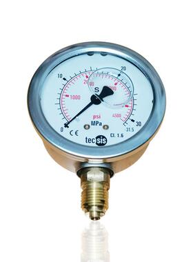 供德国tecsis压力表不锈耐震充油径向立装YBN63 31.5MPA径向G1/4