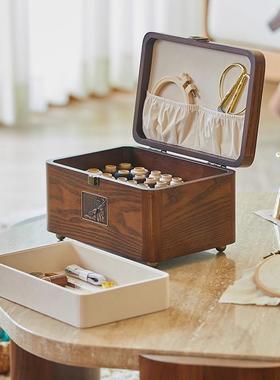 EHO实木针线盒婚质量家用提手大号手工缝纫工具套装结缝高补收纳