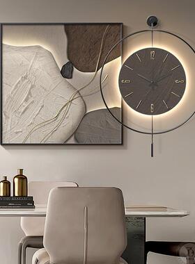 石饭来现运转餐厅装饰画带时钟代轻奢高级感厅挂画约餐桌简边HS-0