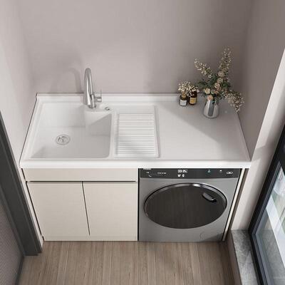 蜂FJL窝铝厂衣机柜子石英石台面带搓衣板洗水阳台组合一体盆池伴