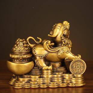 铜貔貅摆件一对品黄铜厅招MQB财办貔恘大号皮丘铜制貔貅客公室礼