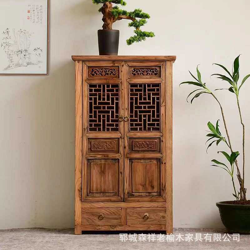 实木餐边柜仿古储物柜全木质收纳柜民宿酒店家具老榆木餐边柜