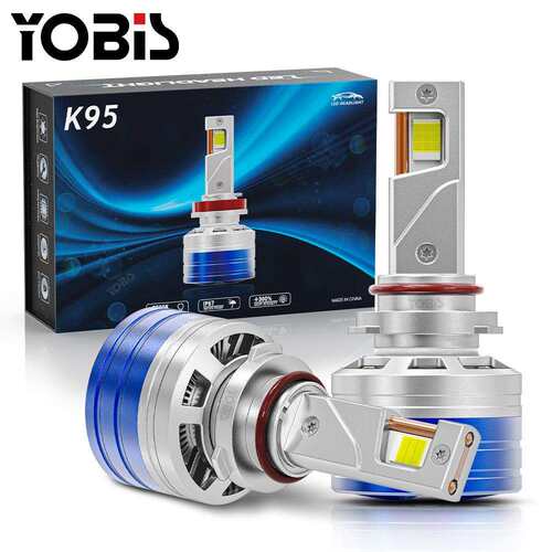 yobis跨境led汽车前大灯120W双铜管超亮改装车灯前照灯H4 H7