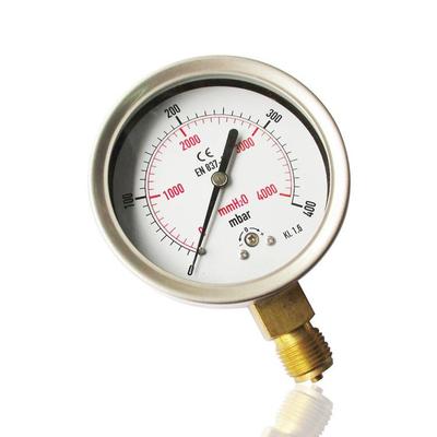 径向不锈钢微压表膜盒压力表低压立装半钢YE-100 400mbar M20*1.5