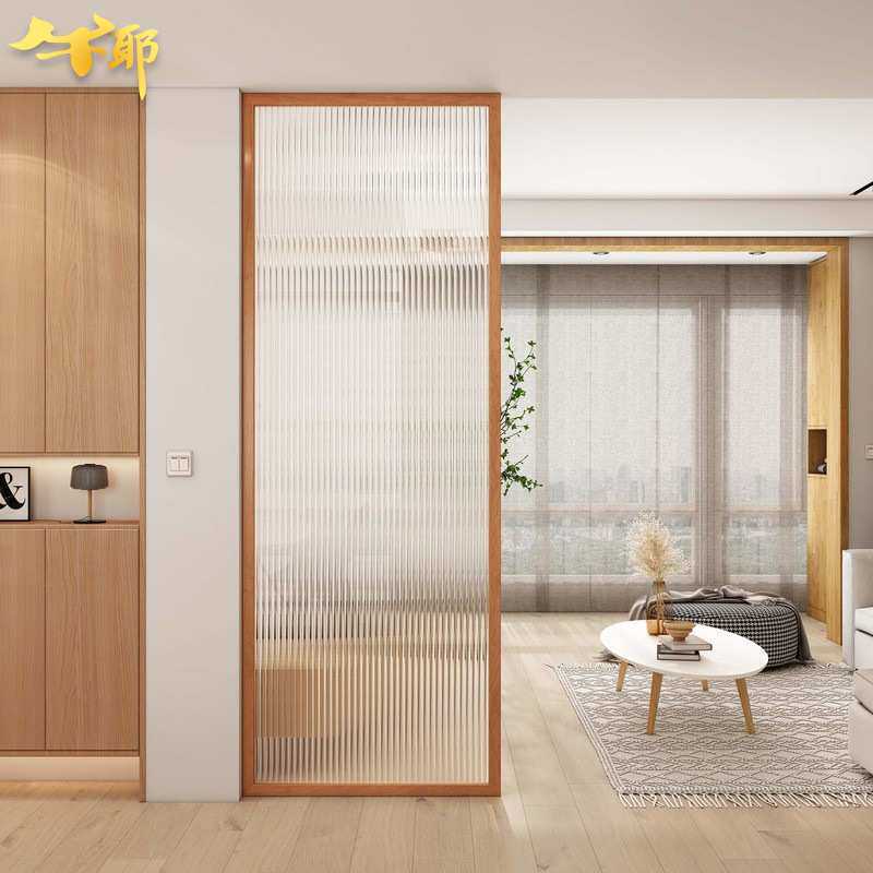 北欧卧室客厅实木屏风进门入户白蜡木玄关隔断办公玻璃遮挡格栅