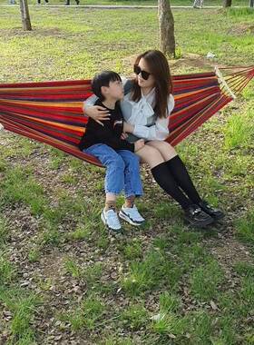 新人吊床户外加厚帆布加粗防WCS侧单双情侣露营翻沙滩野餐绳吊椅