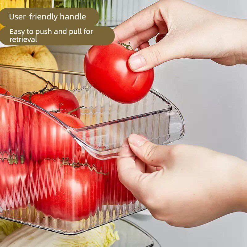 冰箱收纳盒抽屉式大号桌面收纳盒透明带R轮果蔬分类收纳盒