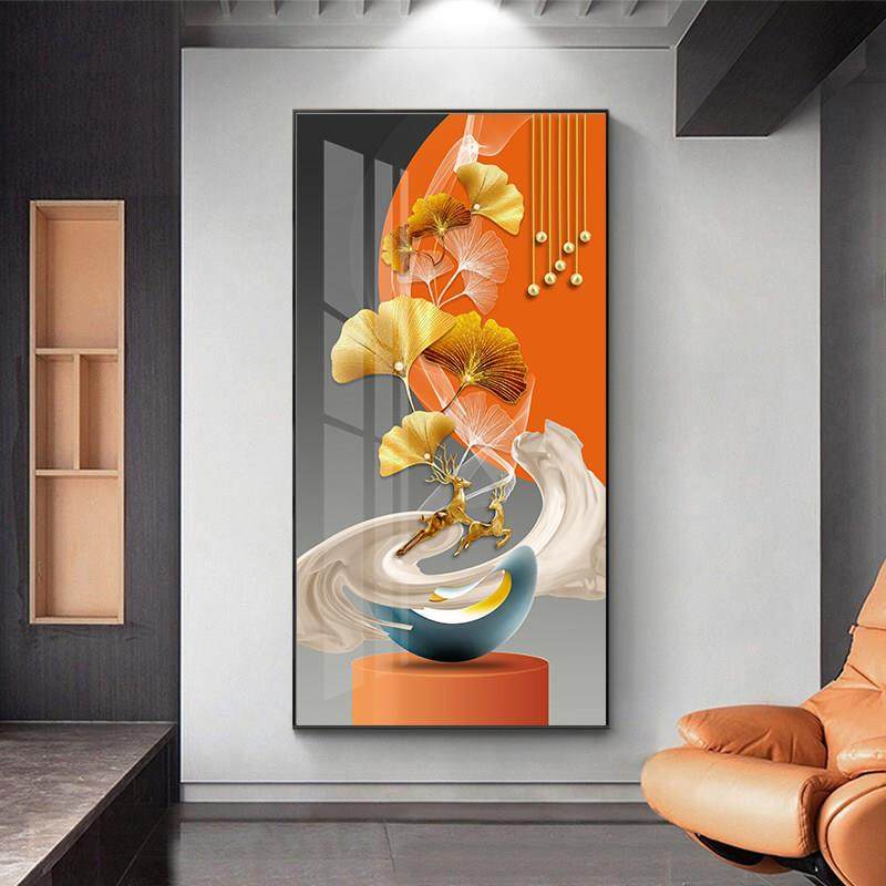 新款轻奢玄关装饰画寓意好大气走廊过道挂画入户正对门竖版玄幻画