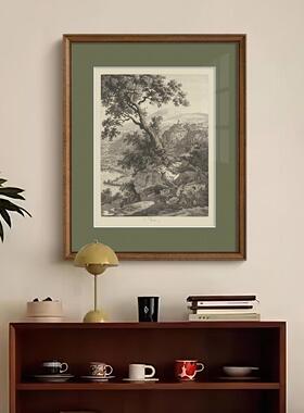 黑白风景“法式覆古旧钱风格客厅装饰画彷古风格欧式古典风格入口