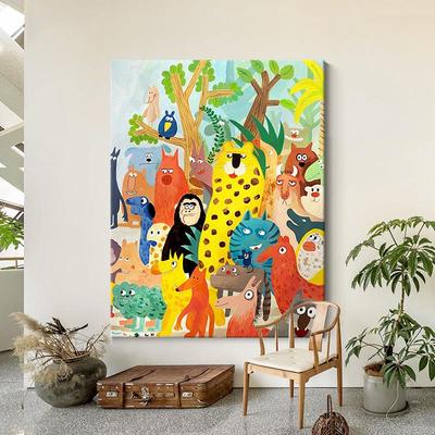 大芬村油画儿童房纯手绘壁画客厅玄关动物装饰画北欧小众艺术挂画