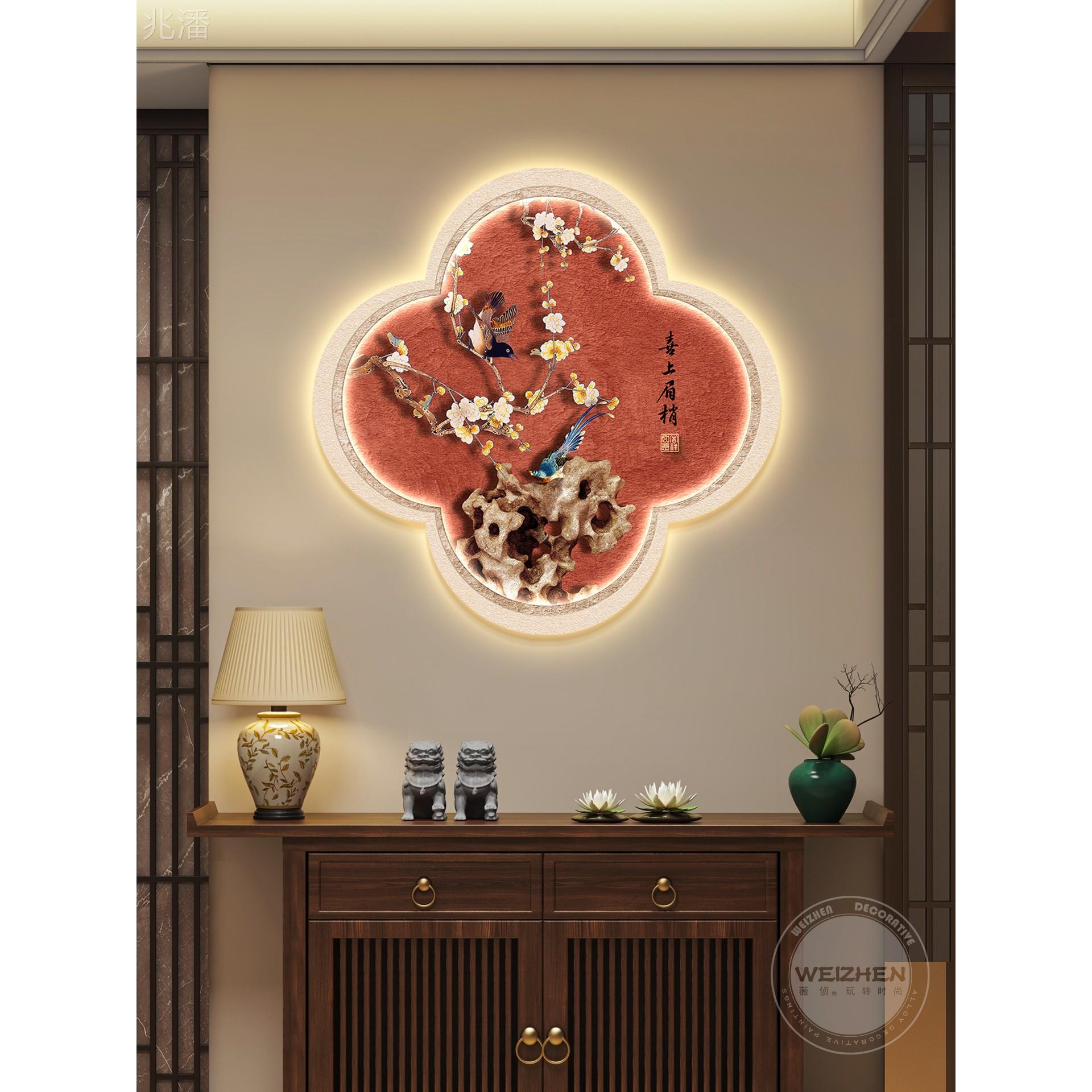 轻奢led带灯入户玄关装饰画走廊过道挂画壁画简约现代高级感中式