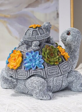 跨境新款逗人喜爱的母子乌龟烟灰缸树脂家庭办公室庭院装饰