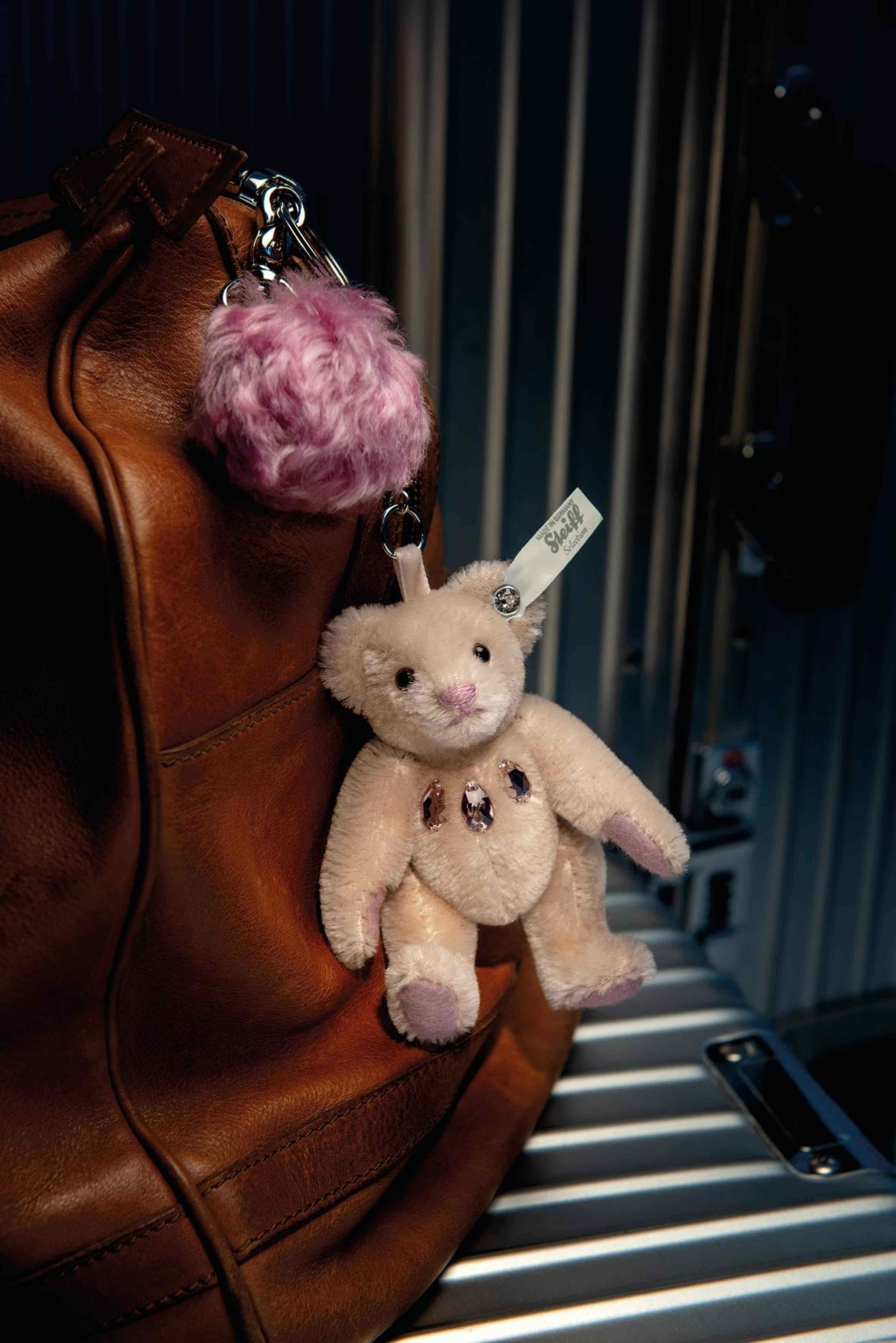 德国直邮steiff泰迪熊紫色小熊钥匙扣毛球女生礼物包包挂链039782