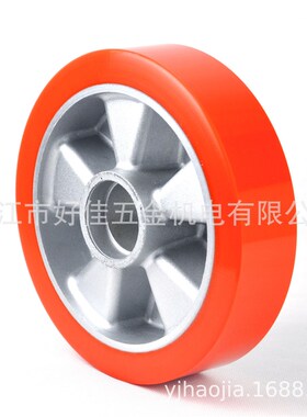 工厂直供200X50X60mm铝芯聚氨酯(PU)20mm厚胶橙色脚轮