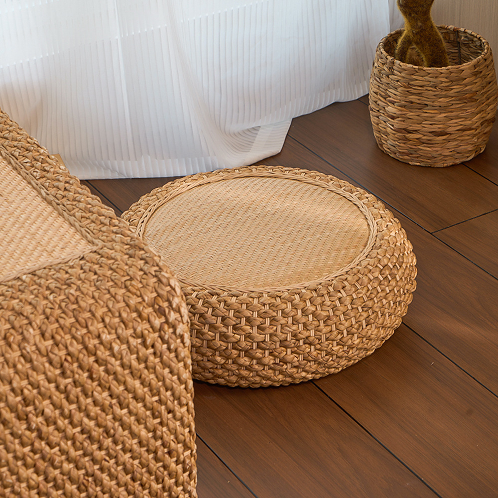 藤编圆鼓凳换鞋凳 草编沙发茶几小凳子家用中式客厅实木板凳坐墩