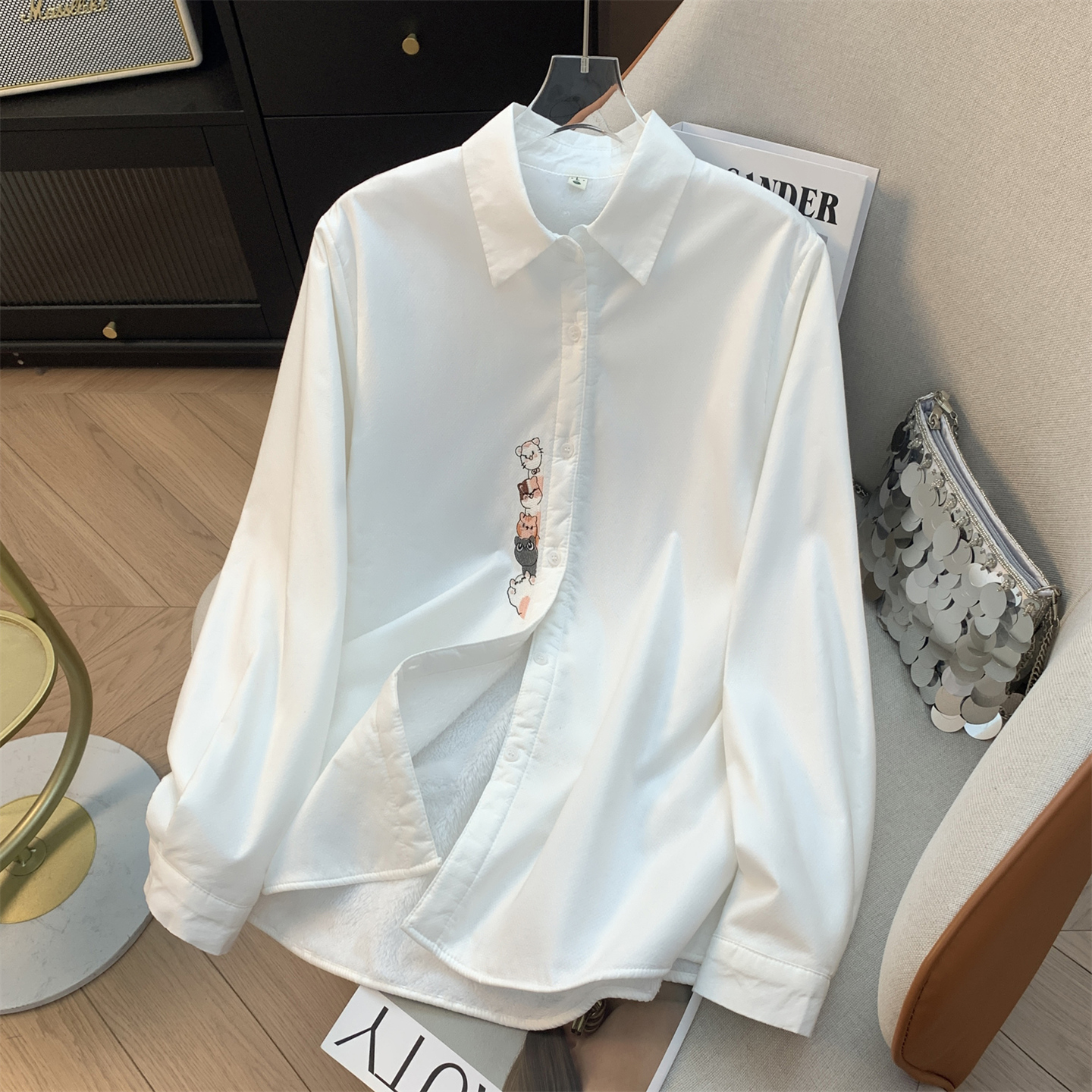 秋冬加绒加厚保暖长袖衬衫女