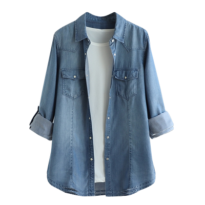 天丝牛仔长袖衬衫女修身