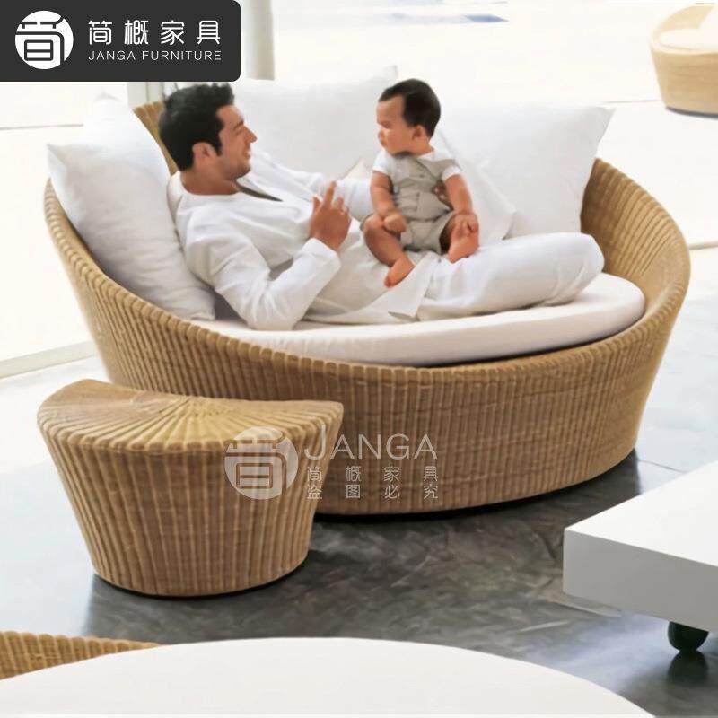 户外别墅露台藤编躺床庭院花园圆形沙发椅酒店民宿露台防水沙发床