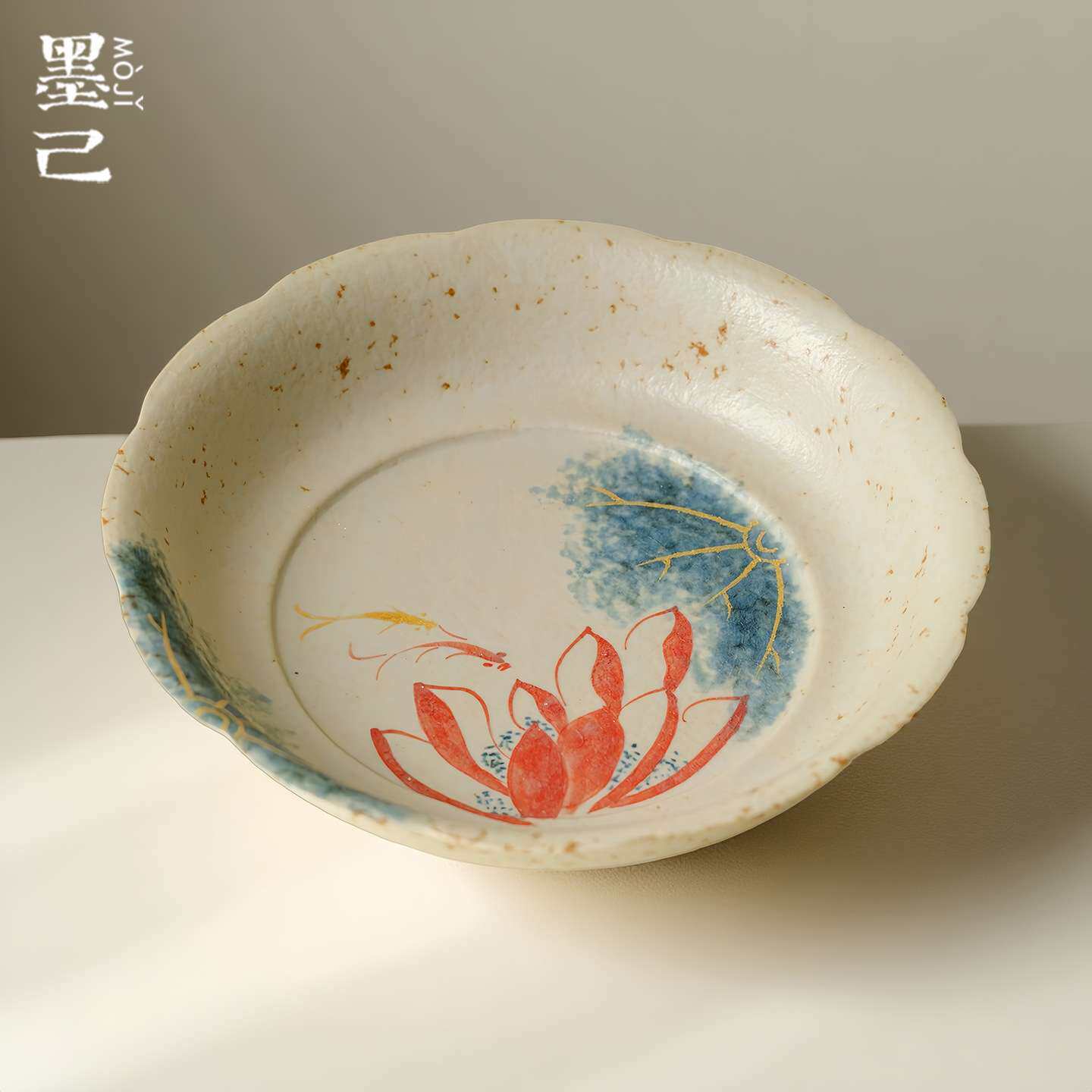 墨己焦糖釉手绘莲花仿古陶瓷壶承茶道配件干泡盘茶点盘家用水果盘
