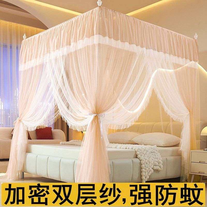 公主风方顶蚊帐双层纱落地蚊帐加密防蚊防摔免安装高档宫廷风蚊帐