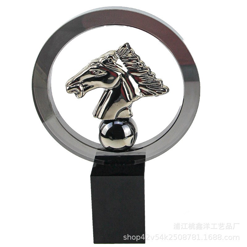 轻奢马头水晶摆件样板房售楼部客厅民宿酒店大厅桌面别墅工艺品