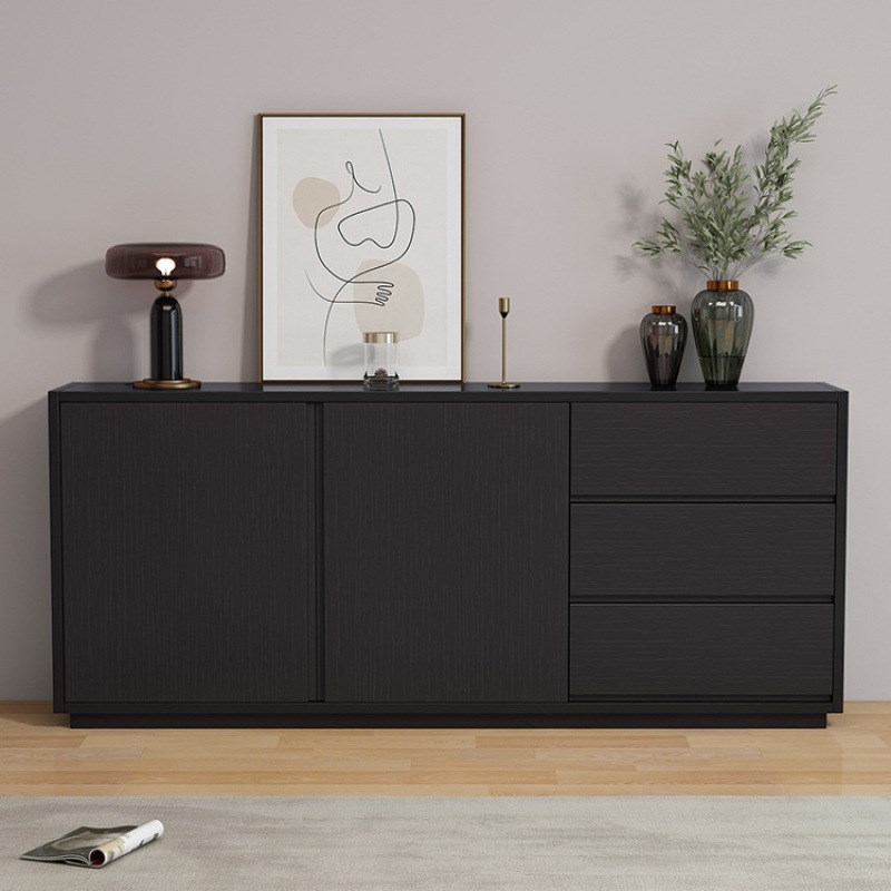 极简餐边柜现代简约实木酒柜靠墙茶水柜黑色储物柜客户卧室收纳柜