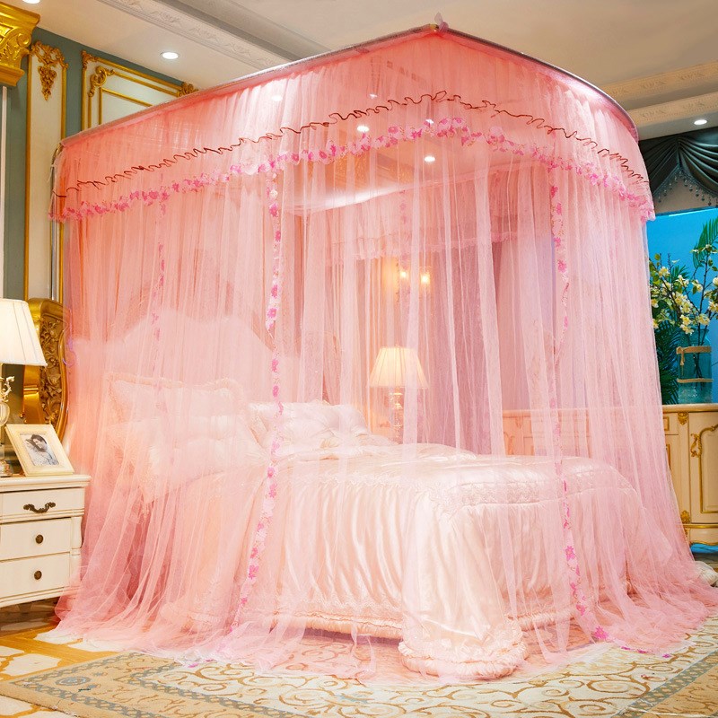 U型蚊帐家用公主风1.5m伸缩蚊帐1.8m加粗不锈钢支架1.2米床文帐子