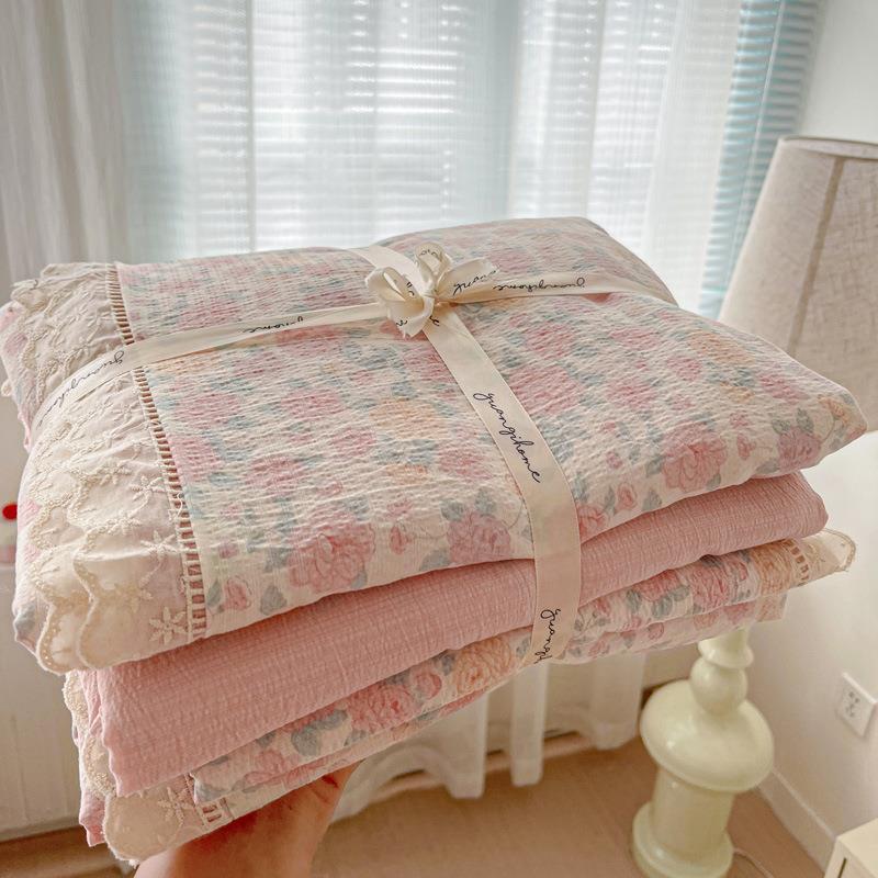 公主风皱皱双层纱四件套a类花边被套秋季床上用品宿舍三件套床单