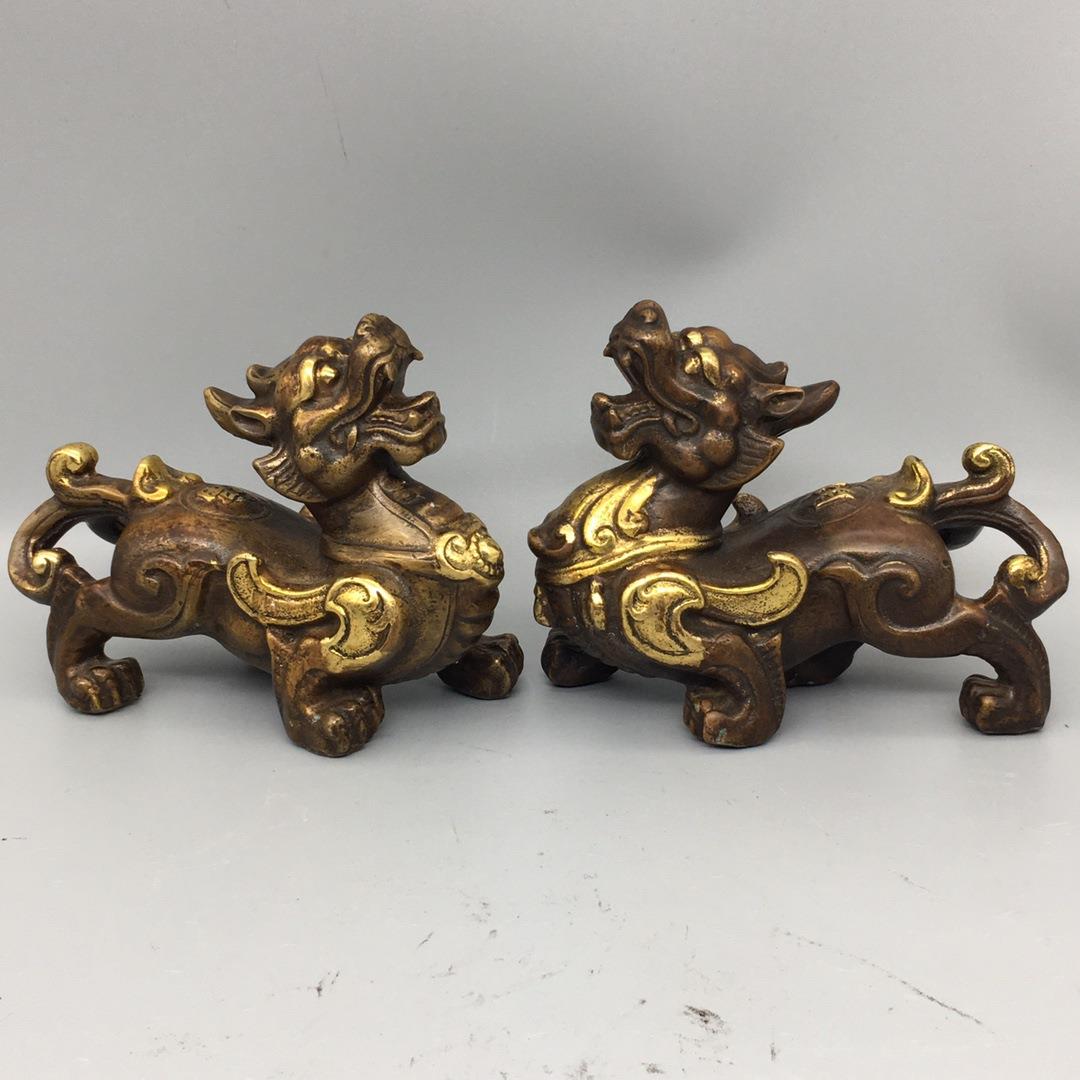 铜貔貅摆件仿古工艺铜鎏金貔貅摆件居家办公室工艺品摆件