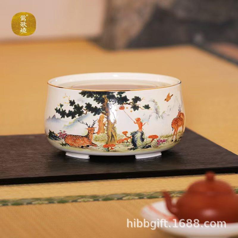 新品莺歌烧电陶炉国风粉彩朱竹图福禄封侯静音煮茶炉无线遥控开关