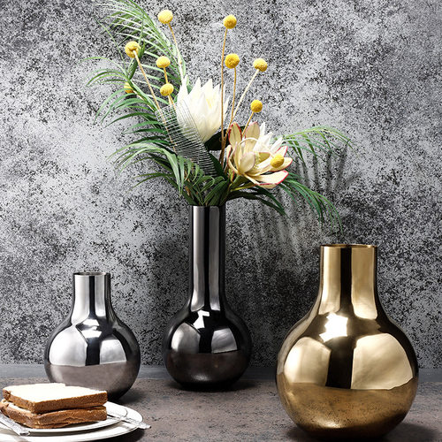 梵茜北欧轻奢风高档镜面不锈钢花瓶家居样板房设计师装饰摆件