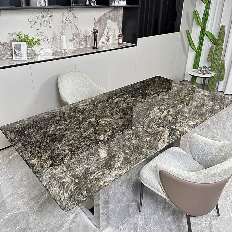天然大理石铂金钻奢石餐桌餐厅家用大户型别墅轻奢长方形吃饭桌