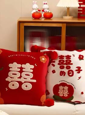 次日达结婚喜抱一对抱枕不含芯婚房布置枕客厅沙套发红色靠垫床上