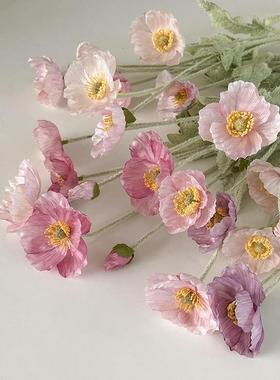 粉冰岛虞美件人仿真花假花色ins客厅饰花装摆设花C727束花瓶摆手