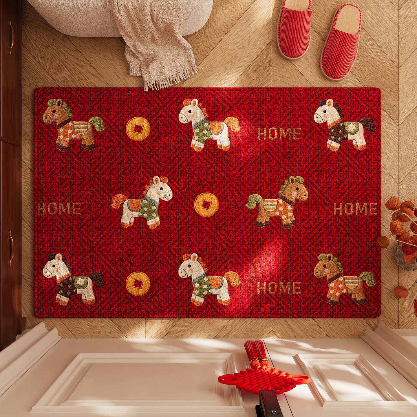 庆红色入XMXM-58户门地垫喜马年防滑垫2026新款高级感耐脏除尘玄,居家布艺,入户地垫,淘宝优惠券,粉丝福利购,淘宝优惠卷