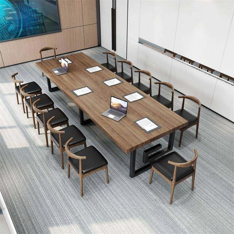 北欧办公桌电脑桌长方形实木会议桌长条桌简约loft工作台洽谈桌椅