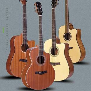 无标无牌41寸民谣吉他缺/圆角云杉沙比利木吉他琴行学校乐器