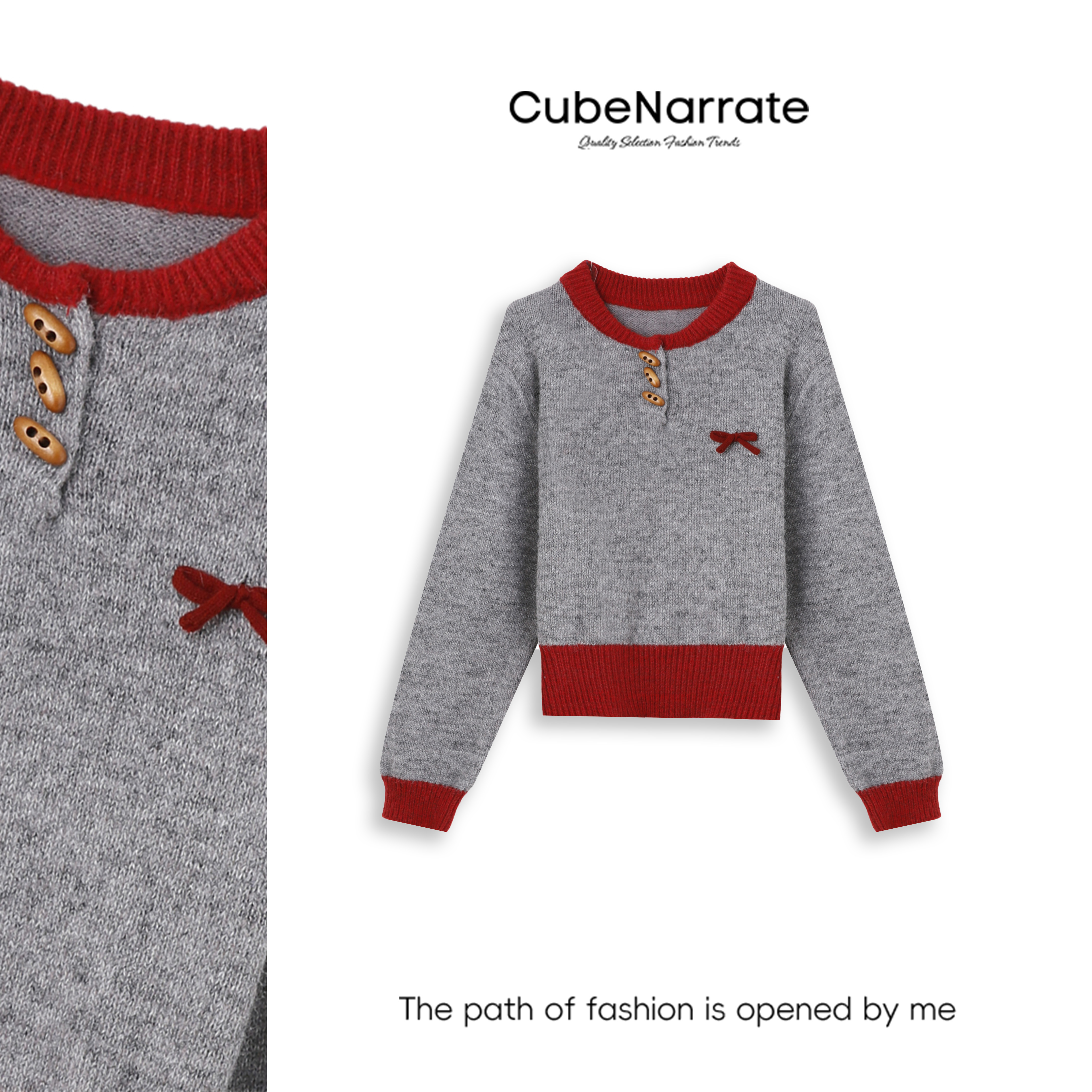 【年终庆典】枋叙【雾都小镇】撞色针织套头毛衣送围脖CN1202D036