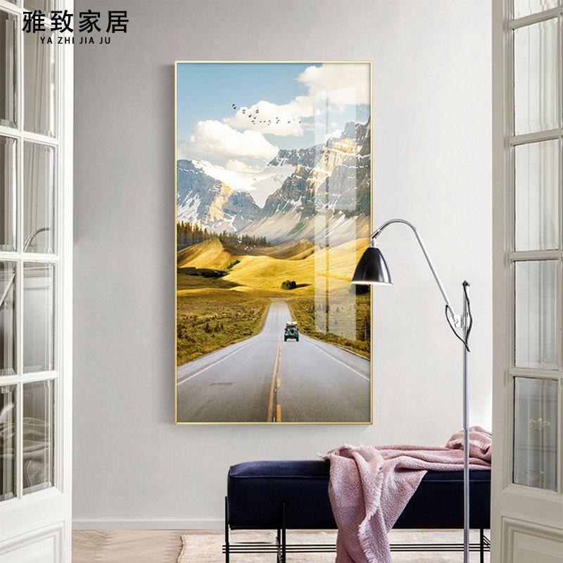 玄关装饰画客厅走廊现代简约挂画落地竖大幅北欧风景壁画自然风光