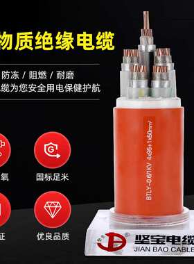 铜芯4*95+1*50NG-A矿物质绝缘柔性防火电缆国标BTLY工程用线